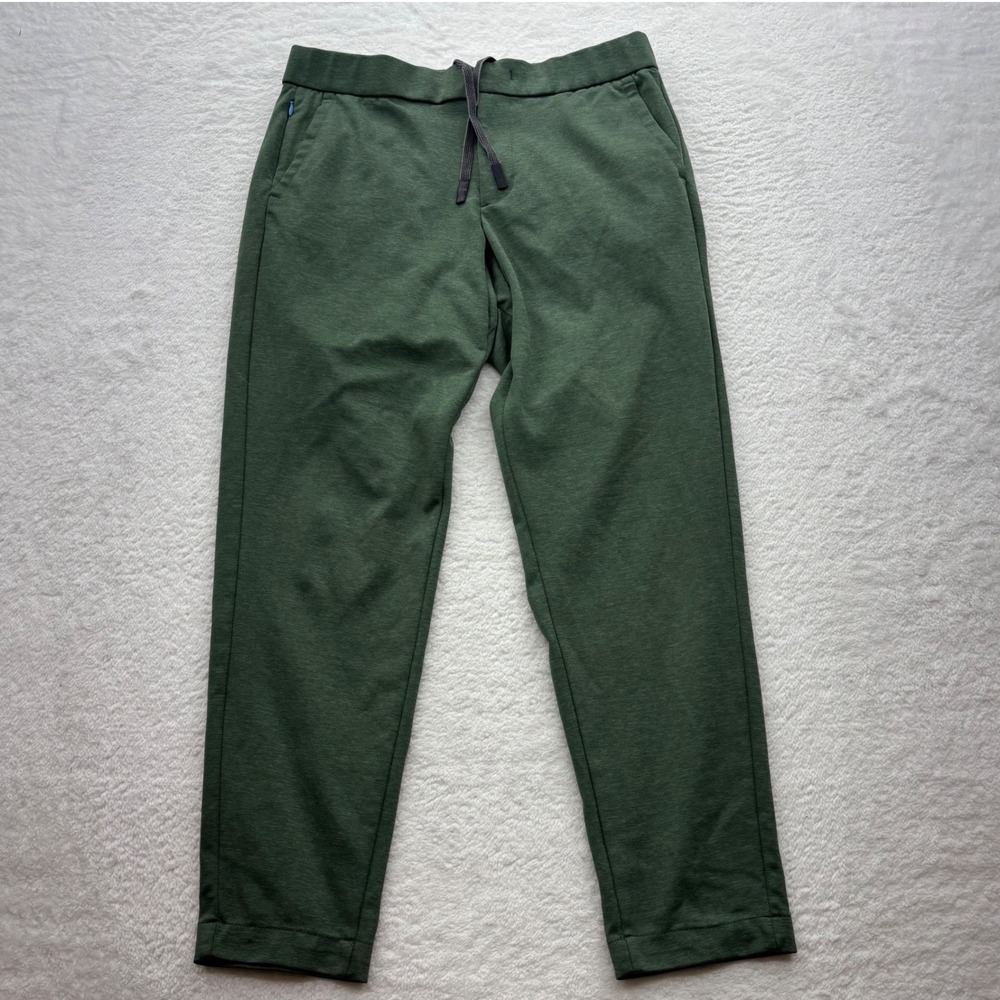 Bonobos Mens Performance Pants Medium Olive Green Elastic Waist Tapered Leg
